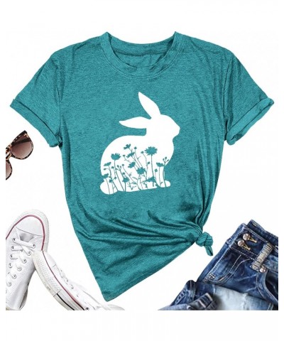 Happy Easter Shirts for Women Easter Bunny T-Shirt Rabbit Graphic Tees Easter Egg Holiday Shirt Tops Sky Blue-2 $11.27 T-Shirts