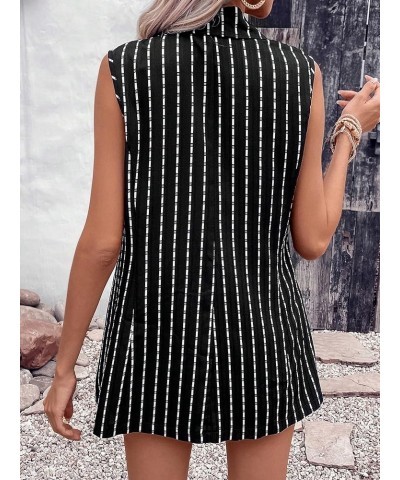 Women's 2 Piece Outfits Striped Print Sleeveless Vest Blazer and Belted Shorts Black $18.35 Jumpsuits