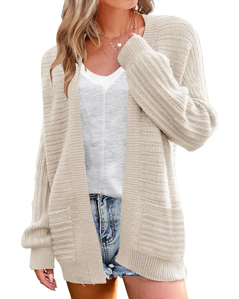 Women's 2024 Fall Casual Long Sleeve Cable Knit Open Front Loose Chunky Sweater Cardigan Coat Outerwear Apricot $19.95 Sweaters