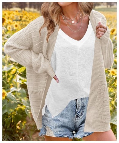 Women's 2024 Fall Casual Long Sleeve Cable Knit Open Front Loose Chunky Sweater Cardigan Coat Outerwear Apricot $19.95 Sweaters