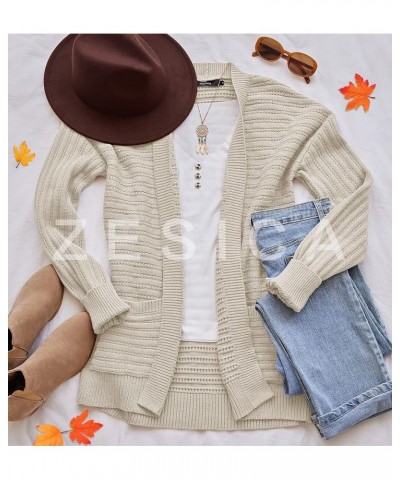 Women's 2024 Fall Casual Long Sleeve Cable Knit Open Front Loose Chunky Sweater Cardigan Coat Outerwear Apricot $19.95 Sweaters