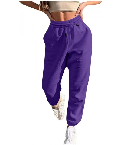 Women's Pants Solid High Waisted Baggy Sweatpants Drawstring Running Joggers with Pockets Fall Clothes Outfits 2023 3-purple ...