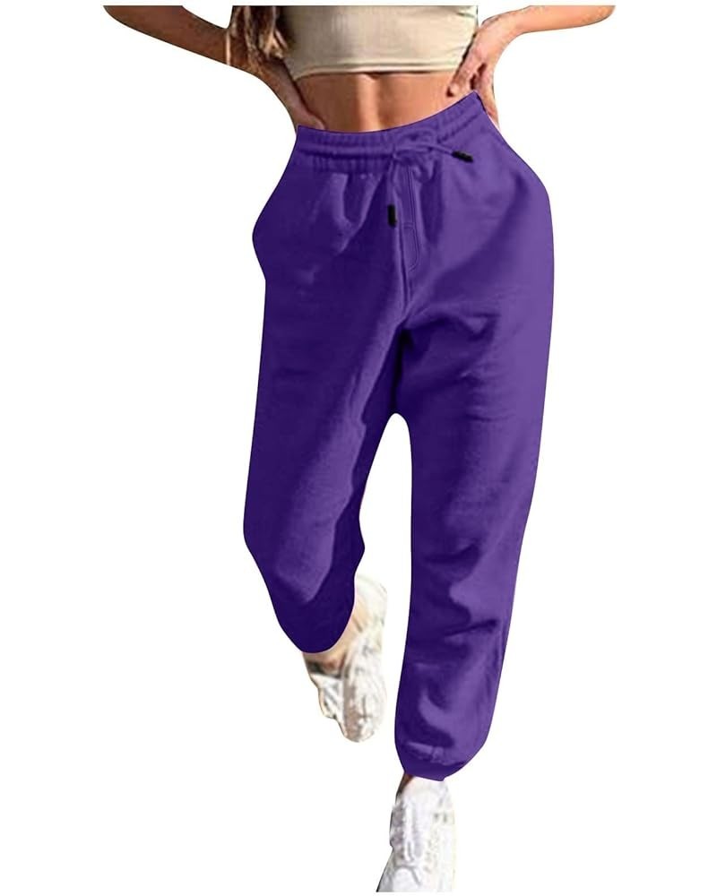 Women's Pants Solid High Waisted Baggy Sweatpants Drawstring Running Joggers with Pockets Fall Clothes Outfits 2023 3-purple ...