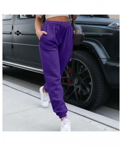 Women's Pants Solid High Waisted Baggy Sweatpants Drawstring Running Joggers with Pockets Fall Clothes Outfits 2023 3-purple ...