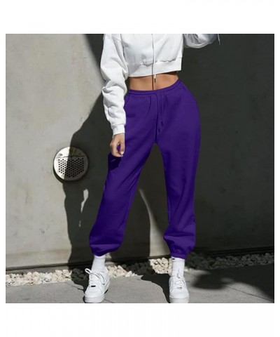 Women's Pants Solid High Waisted Baggy Sweatpants Drawstring Running Joggers with Pockets Fall Clothes Outfits 2023 3-purple ...