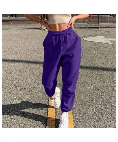 Women's Pants Solid High Waisted Baggy Sweatpants Drawstring Running Joggers with Pockets Fall Clothes Outfits 2023 3-purple ...