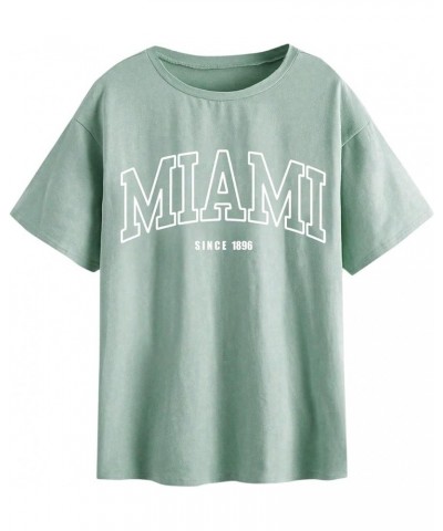 Women's Graphic Oversized Tees Letter Print Summer Tops Vintage Half Sleeve Loose Casual T Shirts Mint Green Letter Graphic $...