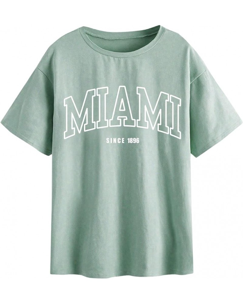 Women's Graphic Oversized Tees Letter Print Summer Tops Vintage Half Sleeve Loose Casual T Shirts Mint Green Letter Graphic $...