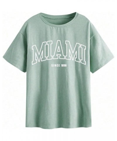 Women's Graphic Oversized Tees Letter Print Summer Tops Vintage Half Sleeve Loose Casual T Shirts Mint Green Letter Graphic $...