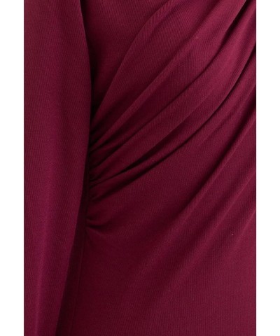 Women's Cream/Black/Burgundy Ruched Long Sleeves Knit Top Sweater Pullover Boat Neck-burgundy $19.89 Tops