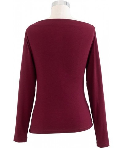 Women's Cream/Black/Burgundy Ruched Long Sleeves Knit Top Sweater Pullover Boat Neck-burgundy $19.89 Tops