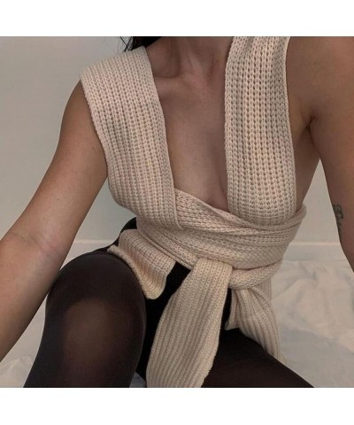 Women Sexy Y2K Knitted Crop Sweater Vest Tie Up Strappy Backless Crop Tank Top Wrap DIY Camisole Streetwear 2 $13.33 Sweaters