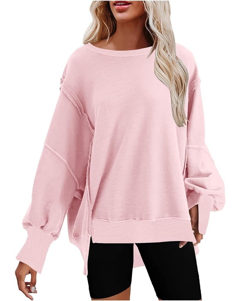 Oversized Sweatshirt for Women 2023 Solid Color Crewneck Pullover Tops Side Slit Sweater Comfort Fall Fashion Clothes J06-pin...