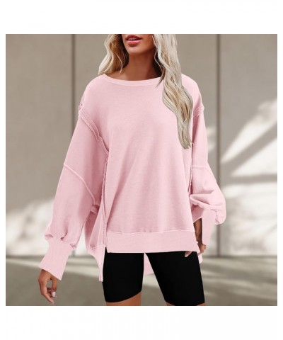 Oversized Sweatshirt for Women 2023 Solid Color Crewneck Pullover Tops Side Slit Sweater Comfort Fall Fashion Clothes J06-pin...