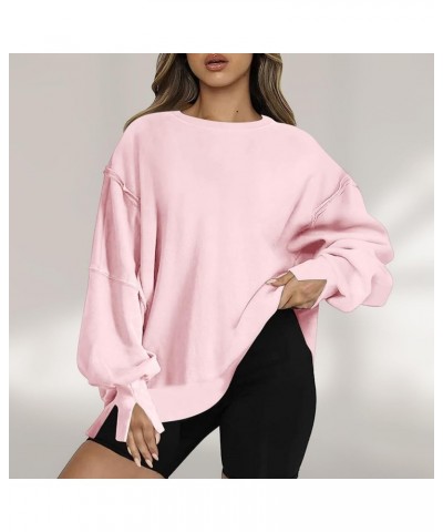 Oversized Sweatshirt for Women 2023 Solid Color Crewneck Pullover Tops Side Slit Sweater Comfort Fall Fashion Clothes J06-pin...