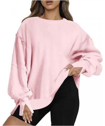 Oversized Sweatshirt for Women 2023 Solid Color Crewneck Pullover Tops Side Slit Sweater Comfort Fall Fashion Clothes J06-pin...