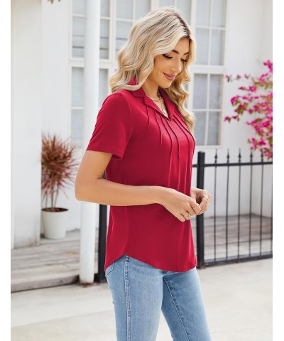 Women's Polo Shirts Short Sleeve V Neck Summer Business Casual Pleated Blouses Collared Work Tops Red $14.49 Shirts