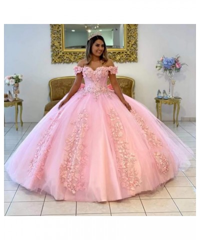 Women's Off Shoulder Quinceanera Dresses 3D Flower Puffy Ball Gown Lace Beaded Prom Dresses for Sweet 15 16 XY069 Burnt Orang...