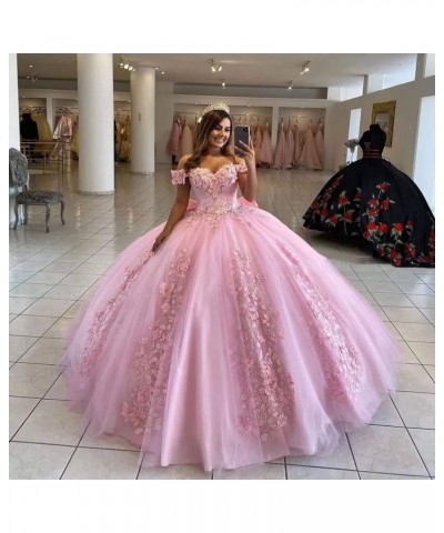 Women's Off Shoulder Quinceanera Dresses 3D Flower Puffy Ball Gown Lace Beaded Prom Dresses for Sweet 15 16 XY069 Burnt Orang...