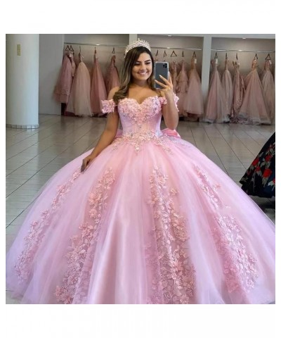 Women's Off Shoulder Quinceanera Dresses 3D Flower Puffy Ball Gown Lace Beaded Prom Dresses for Sweet 15 16 XY069 Burnt Orang...