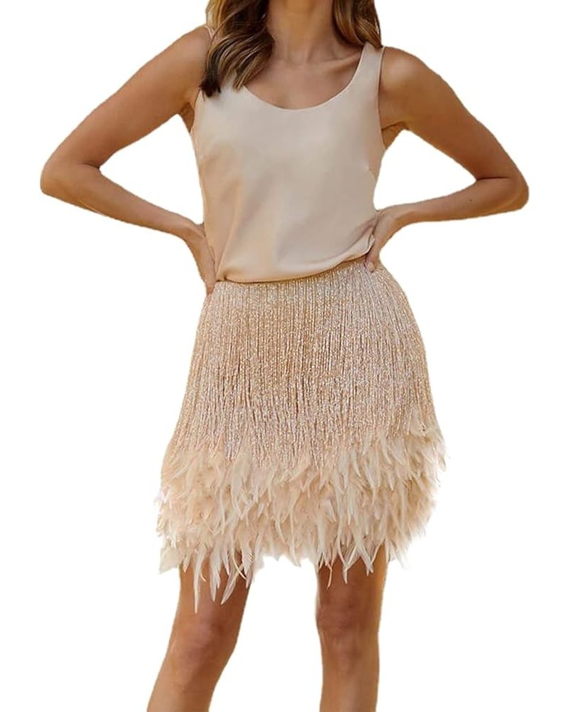 Women 1920s Sequin Dress Gatsby V Neck Homecoming Flapper Dresses Fringe Wedding Club Party Evening Gown C-beige $27.51 Dresses