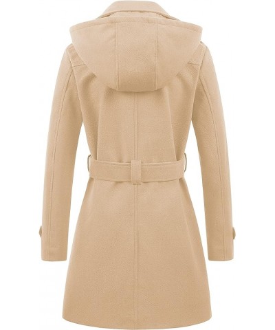 Women's Double Breasted Pea Coat Hooded Long Winter Trench Coat Khaki-thickened $38.23 Coats