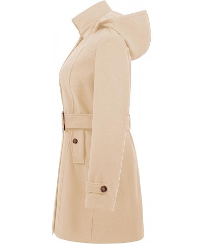 Women's Double Breasted Pea Coat Hooded Long Winter Trench Coat Khaki-thickened $38.23 Coats