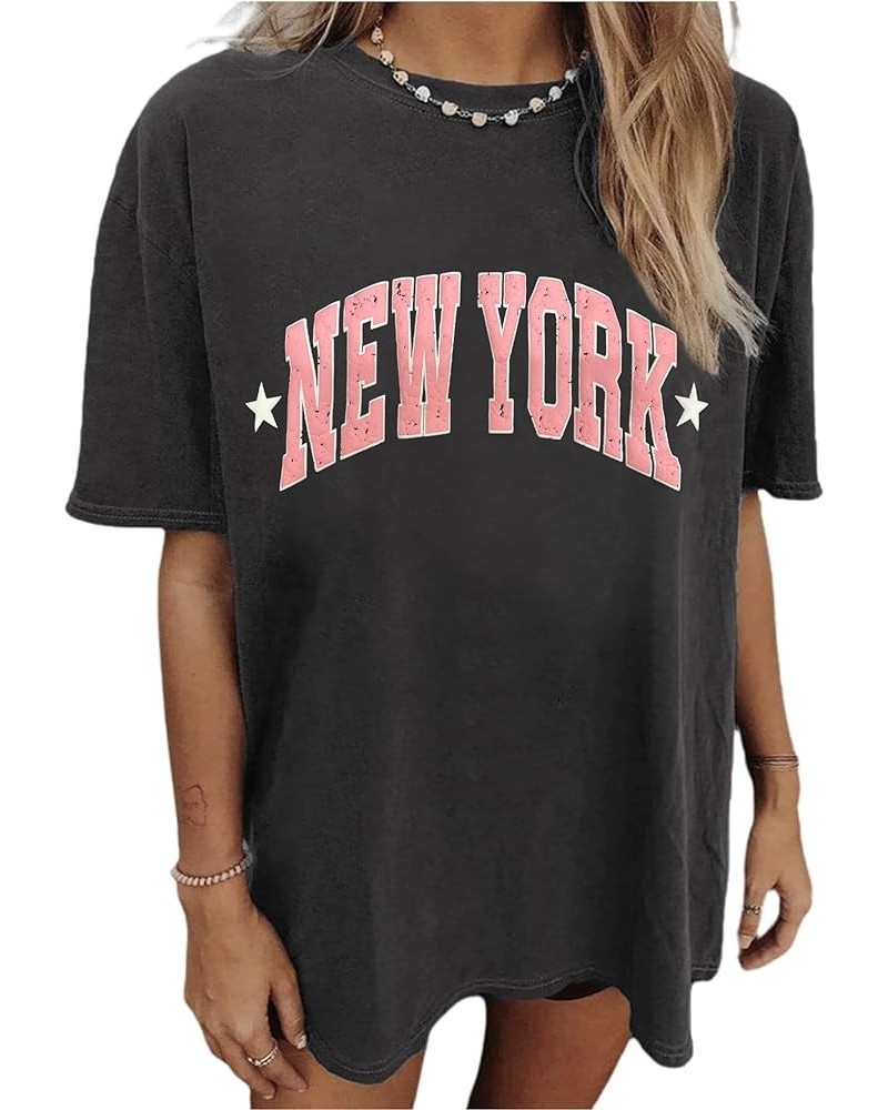 Vintage Oversized Graphic Tees for Women Heart Shaped Letter Print New York T Shirt Teen Girl Aesthetic Clothing Pink Ny Dark...