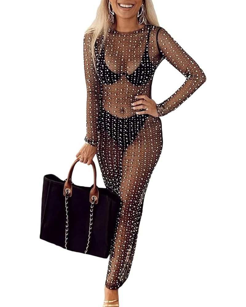 Spaghetti Strap Maxi Dresses for Women Cutout Bodycon Long Dress Sleeveless Backless Slim Fit Split Maxi Dress See Through+bl...