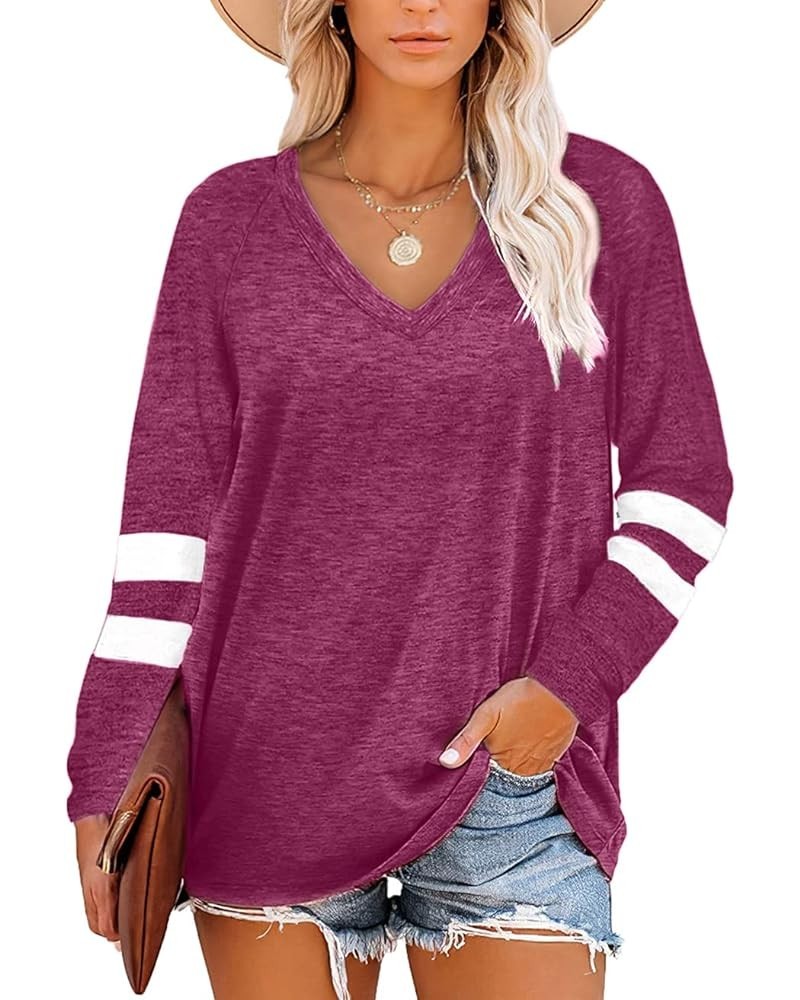 Womens Tops Long Sleeve Shirts V Neck Casual Tunics Tops Red $10.91 Tops