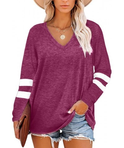 Womens Tops Long Sleeve Shirts V Neck Casual Tunics Tops Red $10.91 Tops