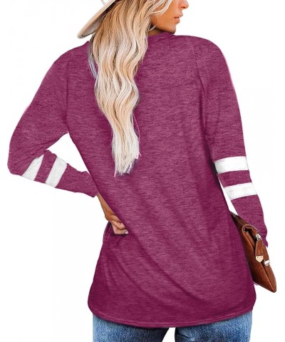 Womens Tops Long Sleeve Shirts V Neck Casual Tunics Tops Red $10.91 Tops