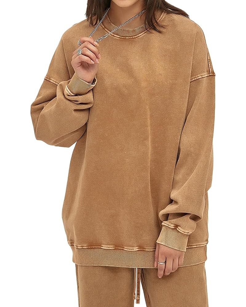 Men's Acid Wash Hoodie Oversized Vintage Basic Loose Pullover Sweatshirt Unisex Streetwear Hip Hop Tops Sand Color $19.35 Swe...