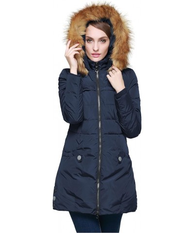 Women's Winter Down Jacket with Faux Fur Trim Hood Navy $60.00 Jackets