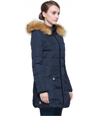 Women's Winter Down Jacket with Faux Fur Trim Hood Navy $60.00 Jackets