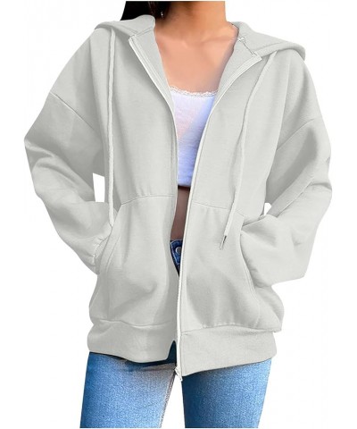 Women's Comfy Workout Hoodies Long Sleeve Relaxed Fit Zip Up Hoodie Sweatshirts with Pocket Drawstring Hooded Pullover White ...