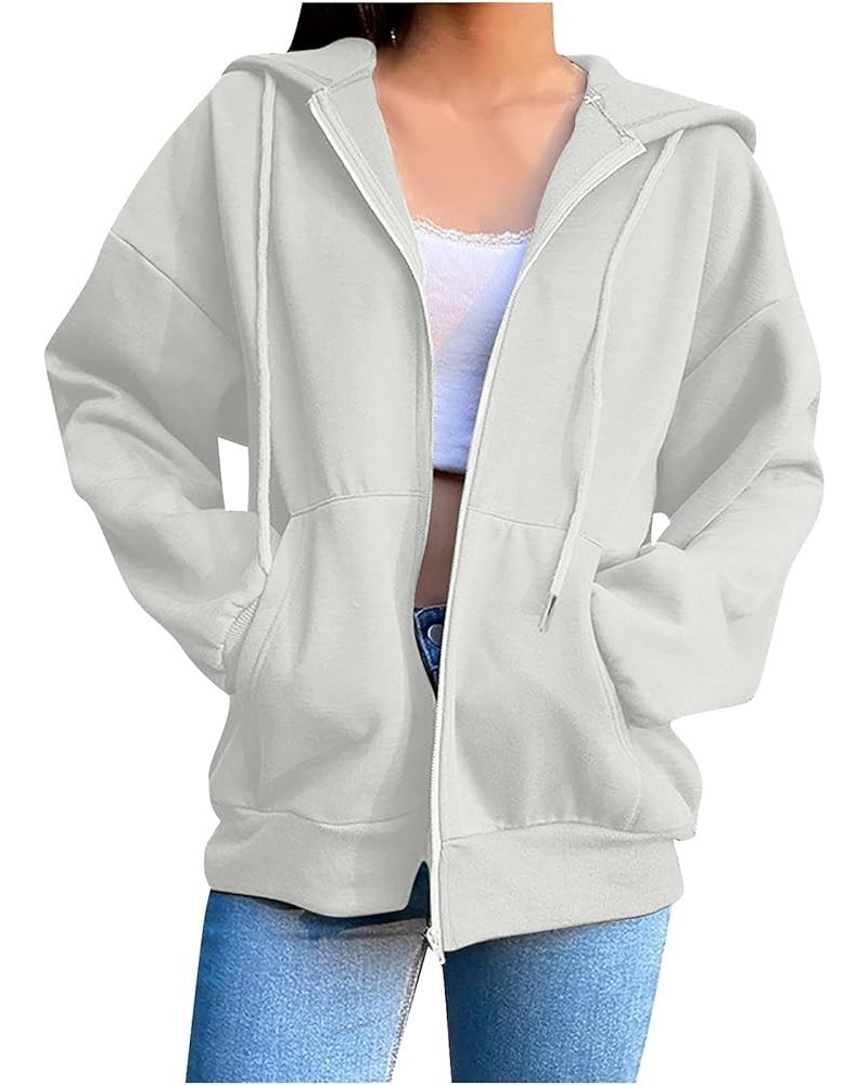 Women's Comfy Workout Hoodies Long Sleeve Relaxed Fit Zip Up Hoodie Sweatshirts with Pocket Drawstring Hooded Pullover White ...