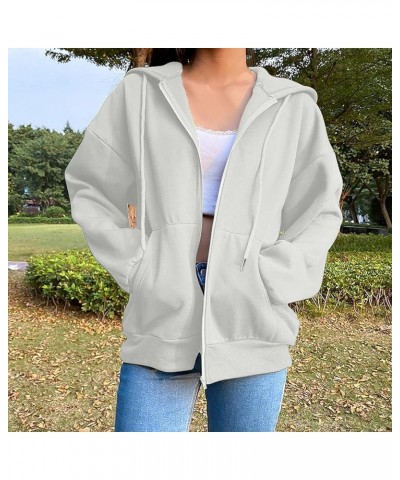 Women's Comfy Workout Hoodies Long Sleeve Relaxed Fit Zip Up Hoodie Sweatshirts with Pocket Drawstring Hooded Pullover White ...