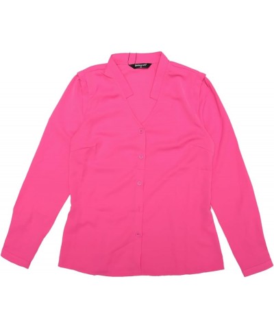 Women's Work Office Blouse Button Up Long Sleeve V Neck Chiffon Shirt Fuchsia $18.69 Blouses