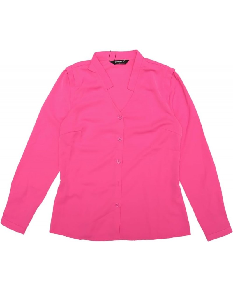 Women's Work Office Blouse Button Up Long Sleeve V Neck Chiffon Shirt Fuchsia $18.69 Blouses