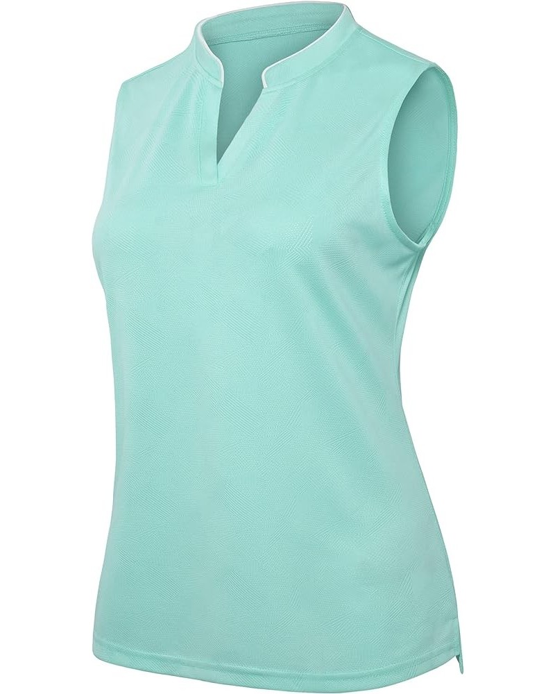 Women's Sleeveless Golf Polo Shirt Dry Fast Athletic Tank Tops Mesh Wicking Tennis Collarless Top Mint Green $15.94 Shirts