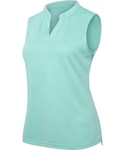 Women's Sleeveless Golf Polo Shirt Dry Fast Athletic Tank Tops Mesh Wicking Tennis Collarless Top Mint Green $15.94 Shirts