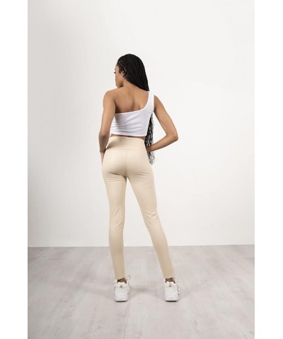Womens High Waisted Leggings Soft PU Fleece Tights Stretchy Faux Leather Wet Look Pants for Ladies Stone $9.40 Leggings