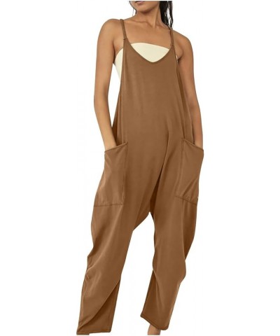 Women's Summer Jumpsuit Loose Wide Leg Smocked Cut Out Jumpsuit Plus Size Jumpsuits for Women Beach Vacation Brown-03 $12.11 ...
