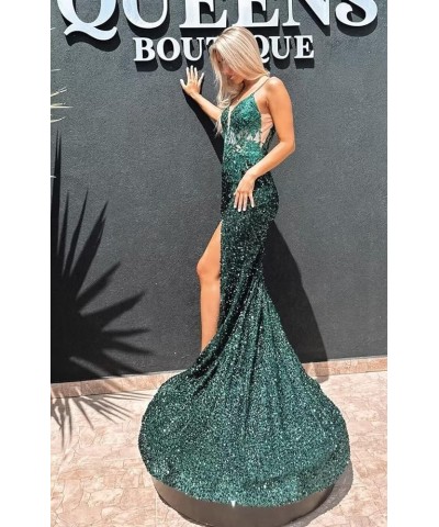 V Neck Prom Dresses 2024 with Slit Floral Sparkly Sequin Formal Gown SYYS422 Purple $34.80 Dresses