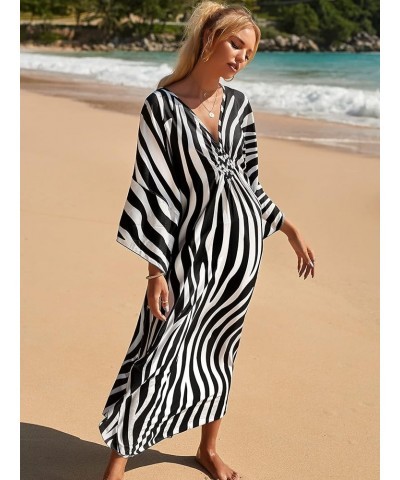 Kaftan Dresses for Women Plus Size Lightweight Swimsuit Cover up Batwing Sleeve Print Loungewear Beach Robe Strip $19.24 Swim...