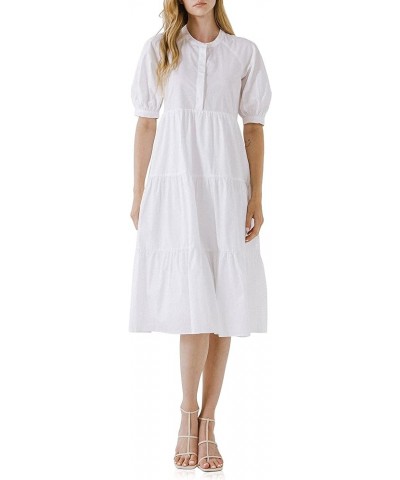 Women's Short Puff Sleeve Midi Dress White $45.60 Dresses