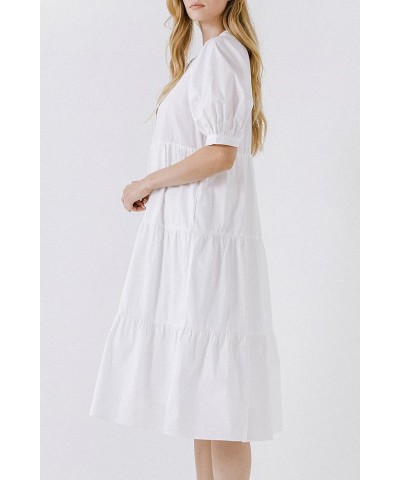 Women's Short Puff Sleeve Midi Dress White $45.60 Dresses