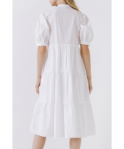 Women's Short Puff Sleeve Midi Dress White $45.60 Dresses