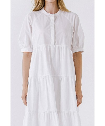 Women's Short Puff Sleeve Midi Dress White $45.60 Dresses